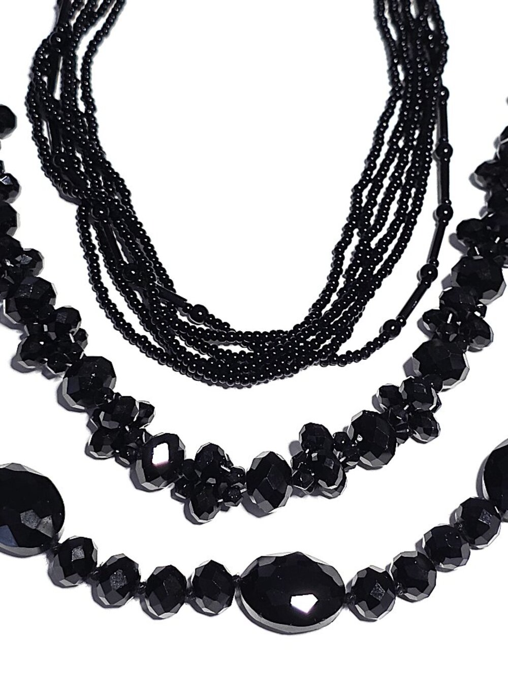 Black beaded glass necklace bundle